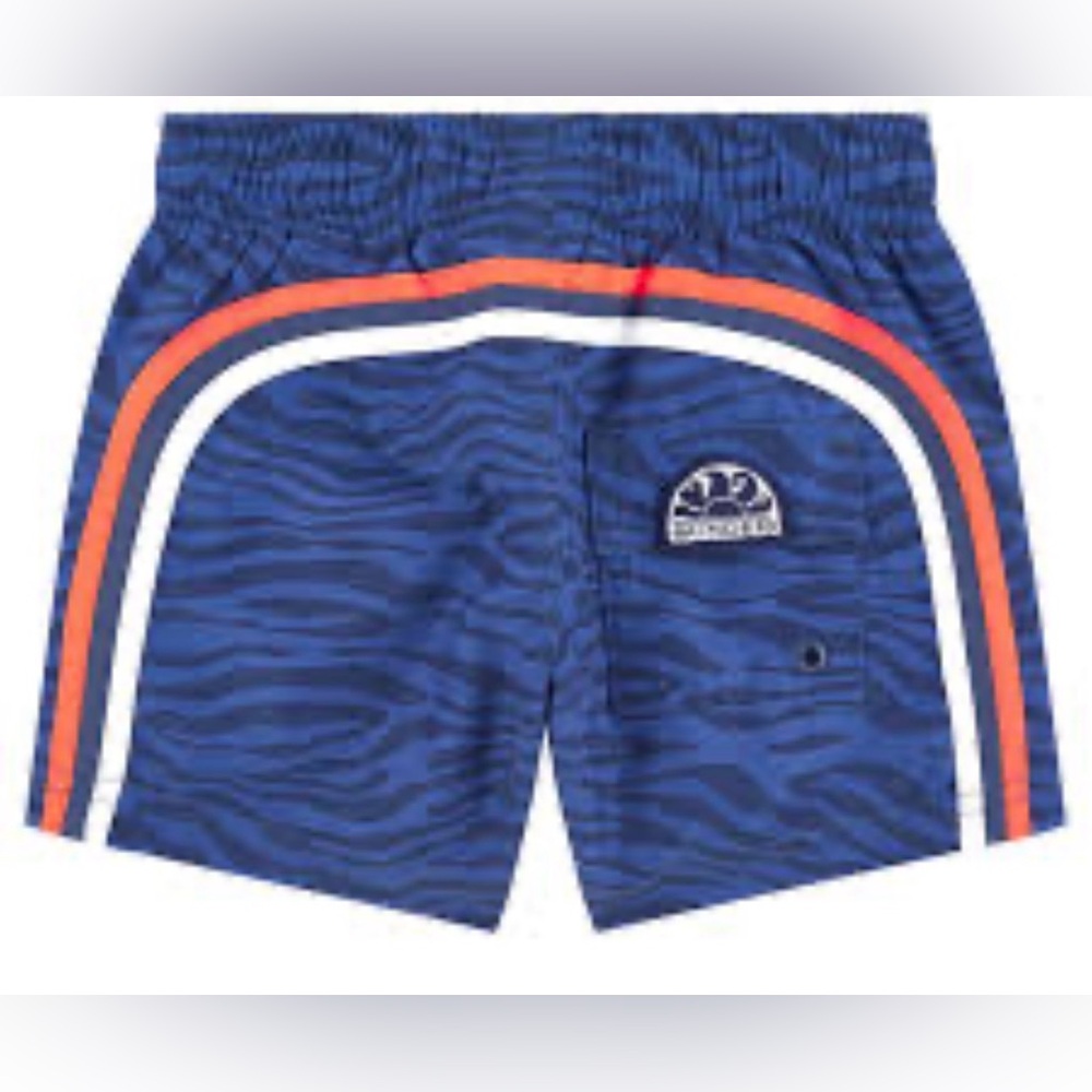 Sundek Swim shorts Boys elastic waist blue  darker wave pattern orange size 14